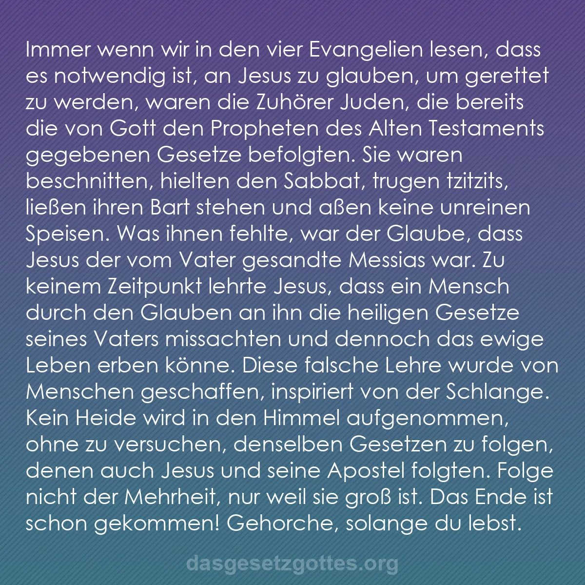 b0582 - Beitrag über das Gesetz Gottes: Immer wenn wir in den vier Evangelien lesen, dass es notwendig...