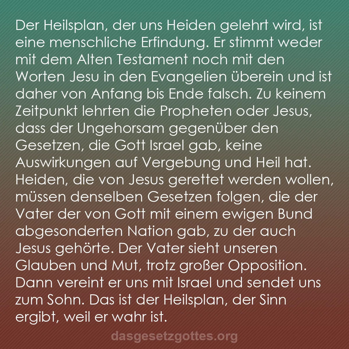 b0593 - Beitrag über das Gesetz Gottes: Der Heilsplan, der uns Heiden gelehrt wird, ist eine menschliche...